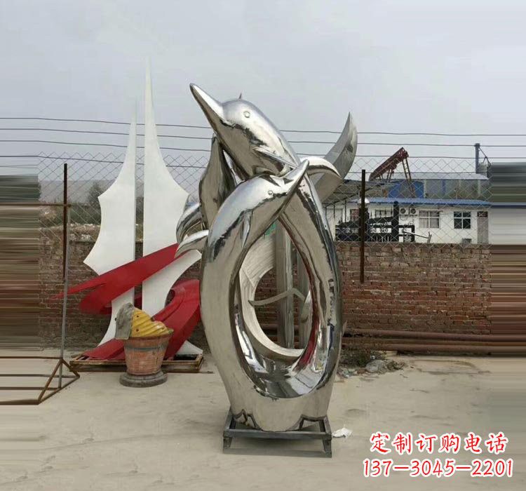 不锈钢公园动物镜面海豚雕塑