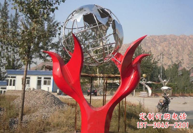 不锈钢公园和平鸽地球雕塑