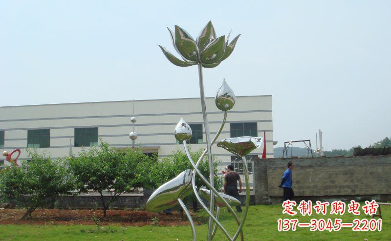 不锈钢公园荷花雕塑 (2)