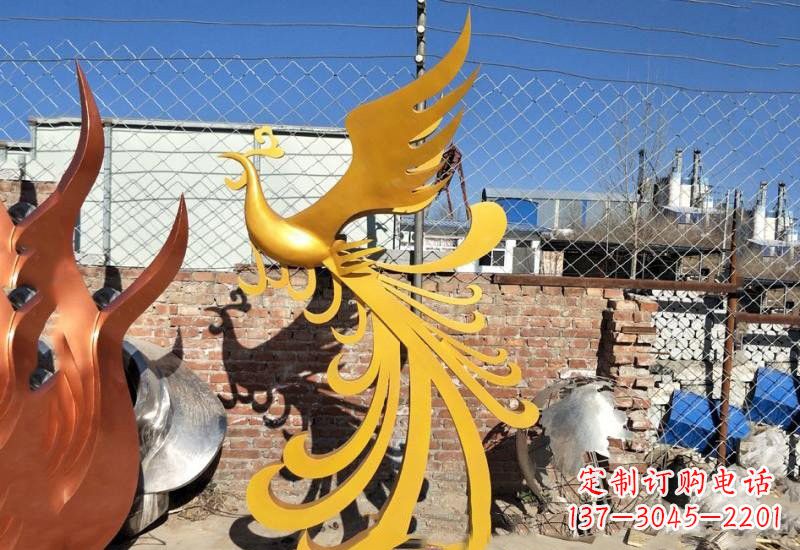 不锈钢公园金色凤凰雕塑