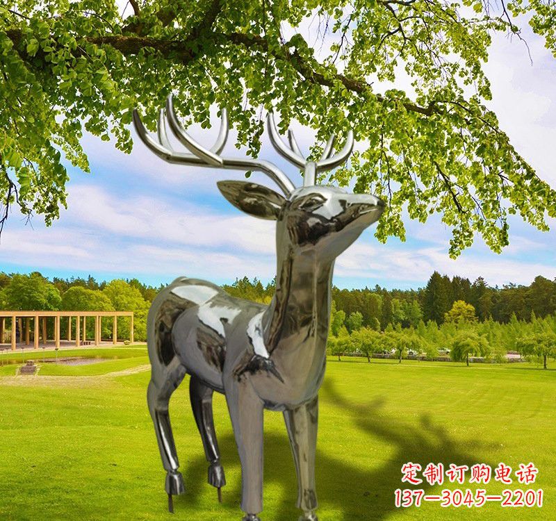 不锈钢公园镜面抽象鹿雕塑