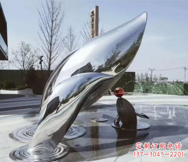 不锈钢公园镜面海豚雕塑