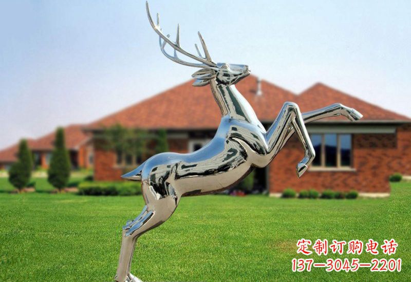 不锈钢公园镜面梅花鹿雕塑