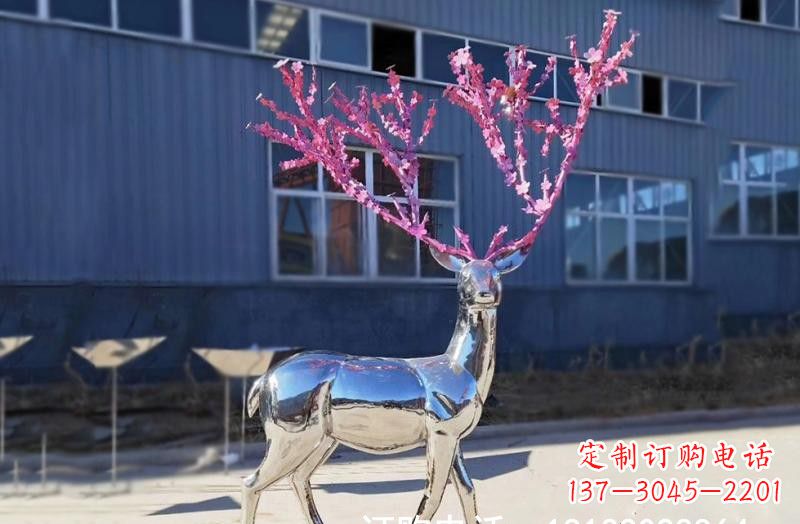 不锈钢公园镜面树枝梅花鹿