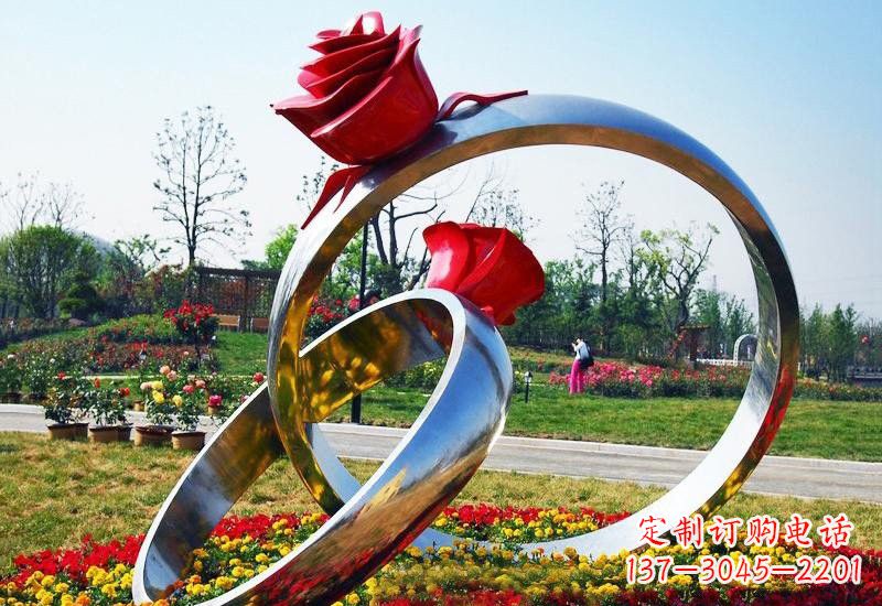 不锈钢公园玫瑰花戒指雕塑