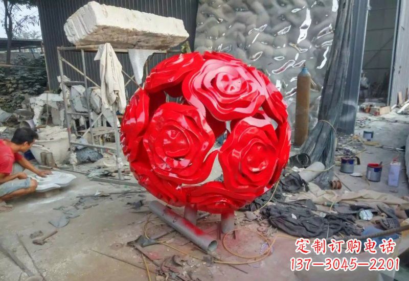 不锈钢公园玫瑰花镂空球雕塑