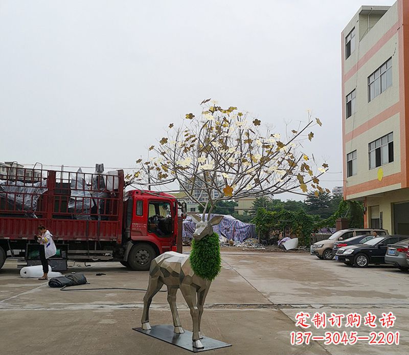 不锈钢公园梅花鹿雕塑 (2)