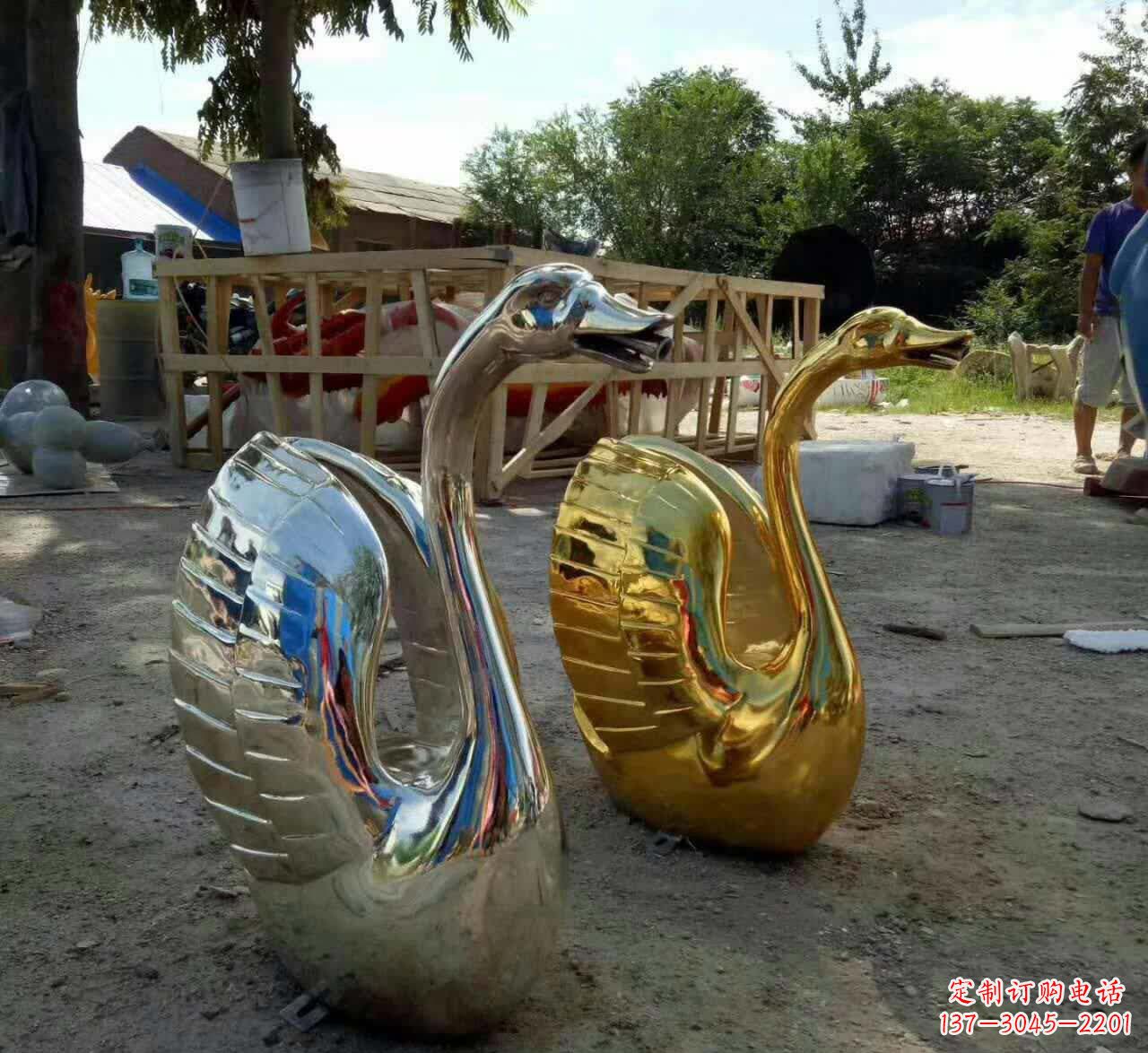 不锈钢公园天鹅景观雕塑