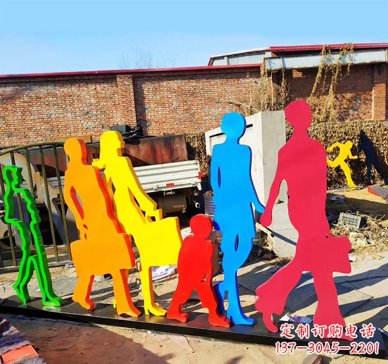 不锈钢购物剪影人物雕塑