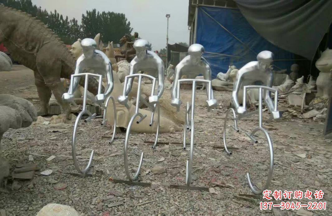 不锈钢广场抽象骑自行车人物雕塑