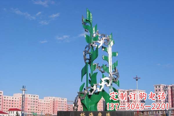 不锈钢广场抽象树和鸟儿雕塑