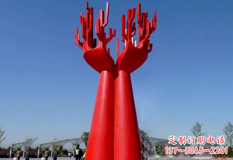 不锈钢广场大型抽象双手雕塑