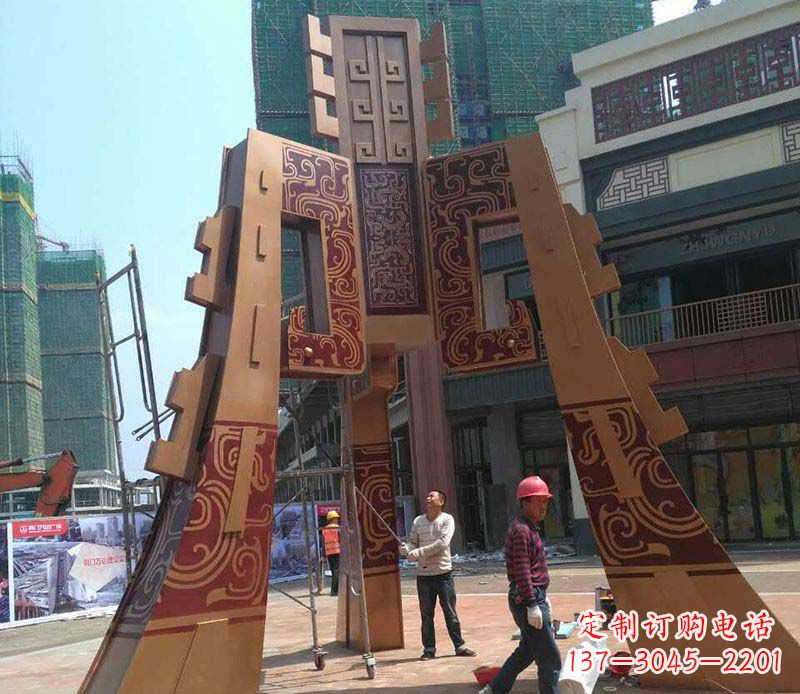 不锈钢广场鼎雕塑 (2)