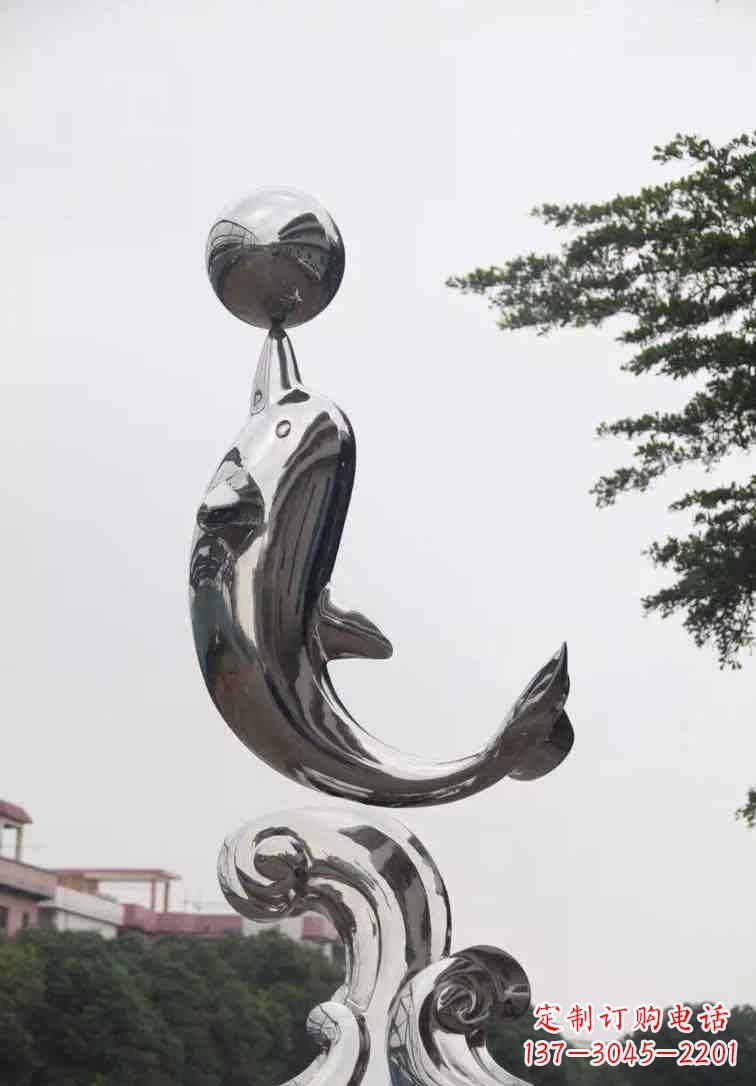 海豚雕塑 - 不锈钢/广场/顶球/海豚 海豚雕塑 - 不锈钢/广场/顶球/海豚