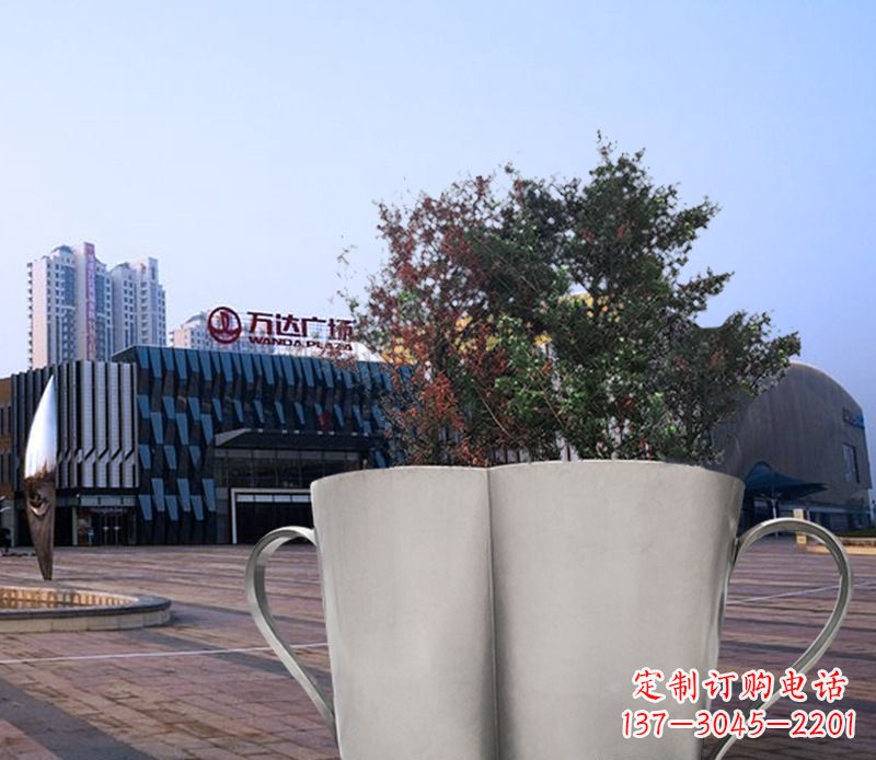 不锈钢广场水杯花盆雕塑 (2)