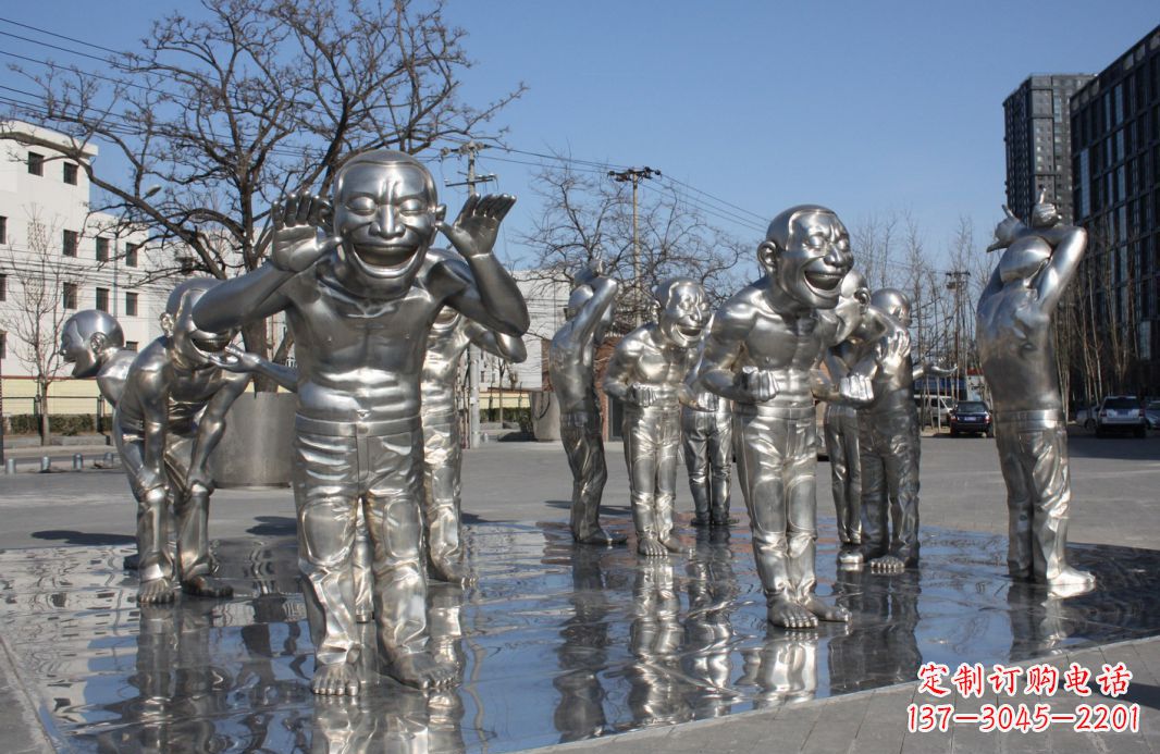 不锈钢哈哈大笑人物雕塑