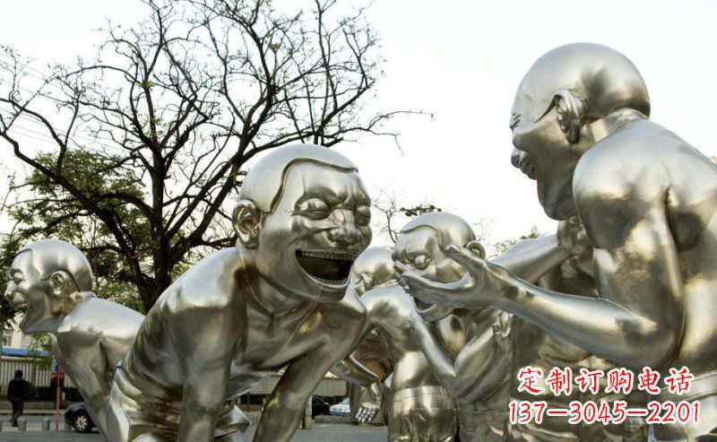 不锈钢哈哈大笑人物雕塑 (2)