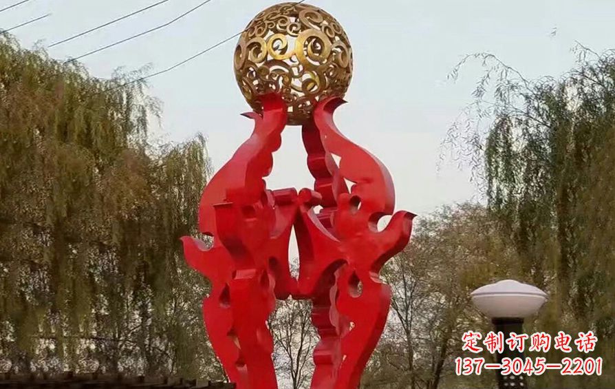 不锈钢海狮顶球抽象景观雕塑