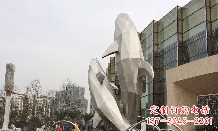 不锈钢海豚喷泉雕塑 (2)