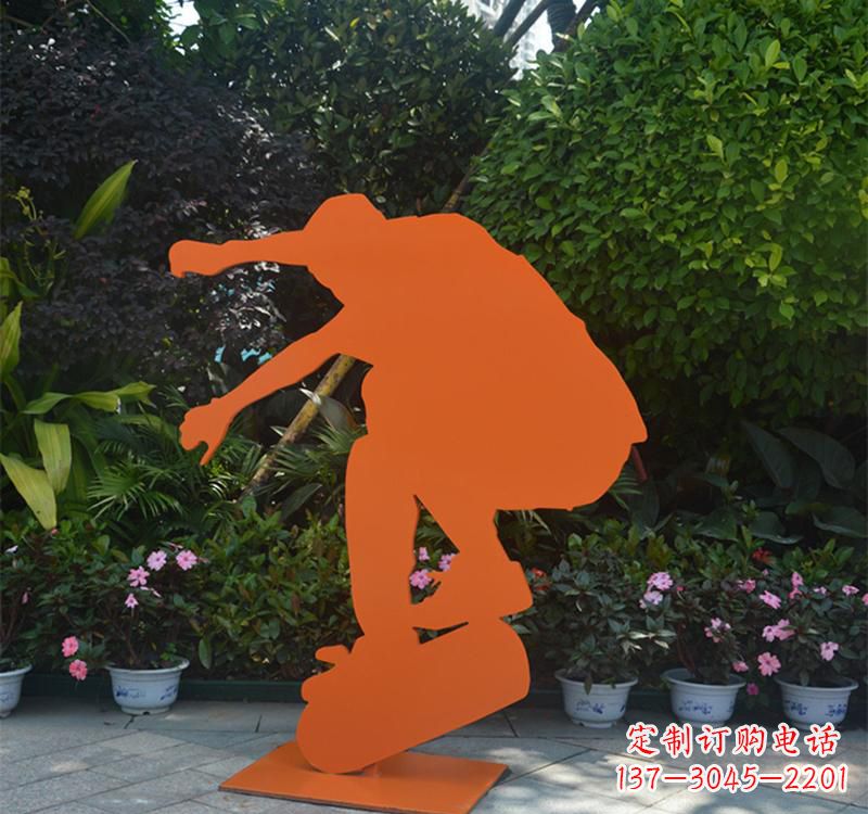 不锈钢滑板园林人物雕塑