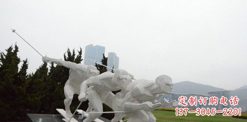 不锈钢滑雪的人物广场雕塑
