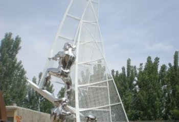 海上航行不锈钢帆船雕塑