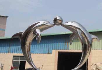 海豚之恋——不锈钢公园镜面海豚顶球雕塑