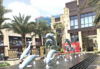 精美海豚喷泉，点缀城市企业街道
