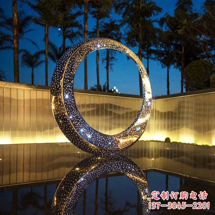 不锈钢环灯光景观雕塑