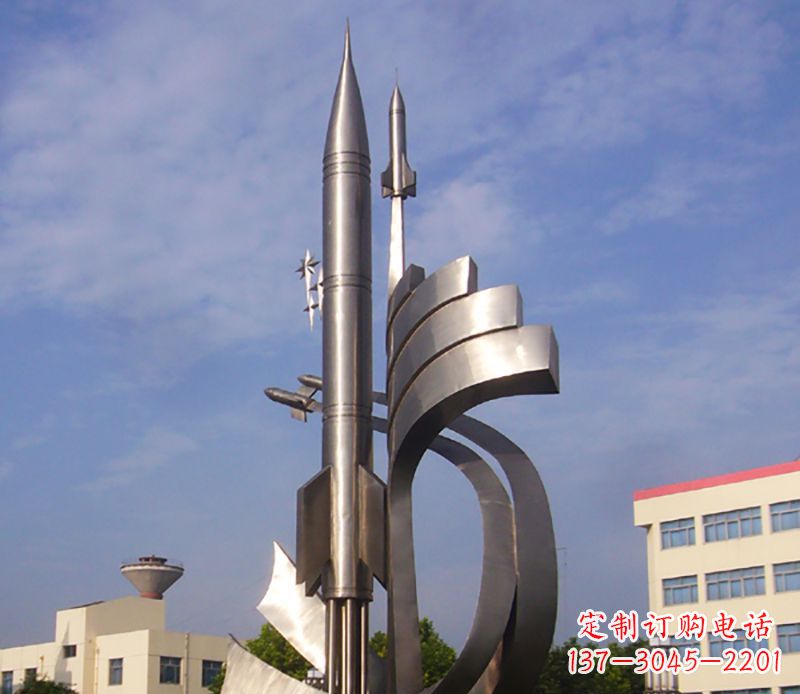 不锈钢火箭飞升广场景观雕塑