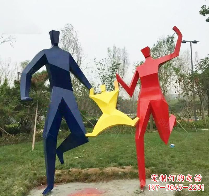 不锈钢几何抽象一家人雕塑
