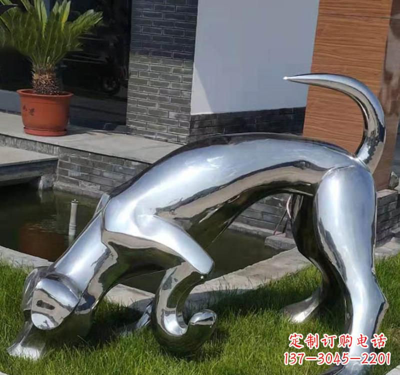 不锈钢几何狗雕塑