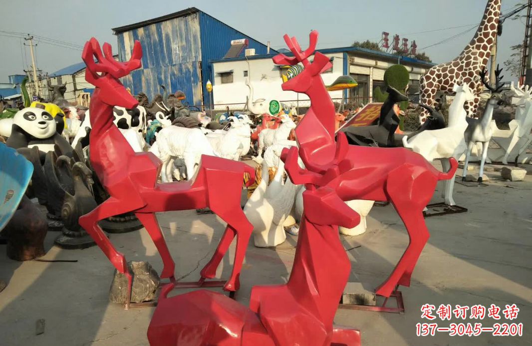 不锈钢几何鹿雕塑