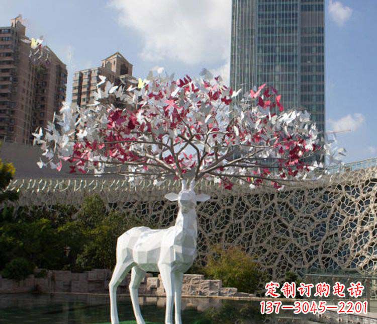 不锈钢几何梅花鹿雕塑