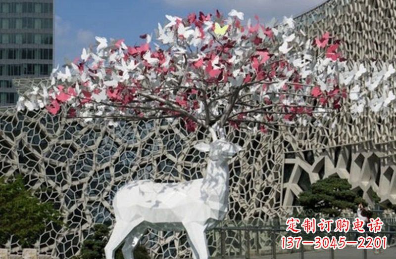 不锈钢几何小鹿雕塑222