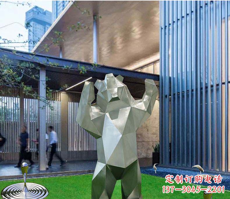 不锈钢几何熊雕塑