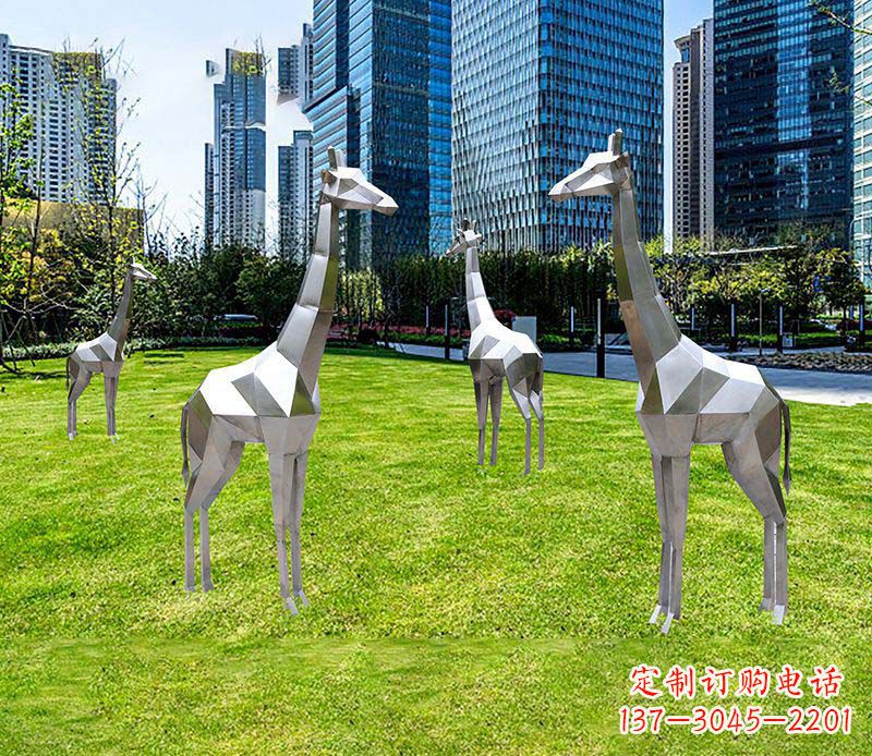 不锈钢几何长颈鹿雕塑1
