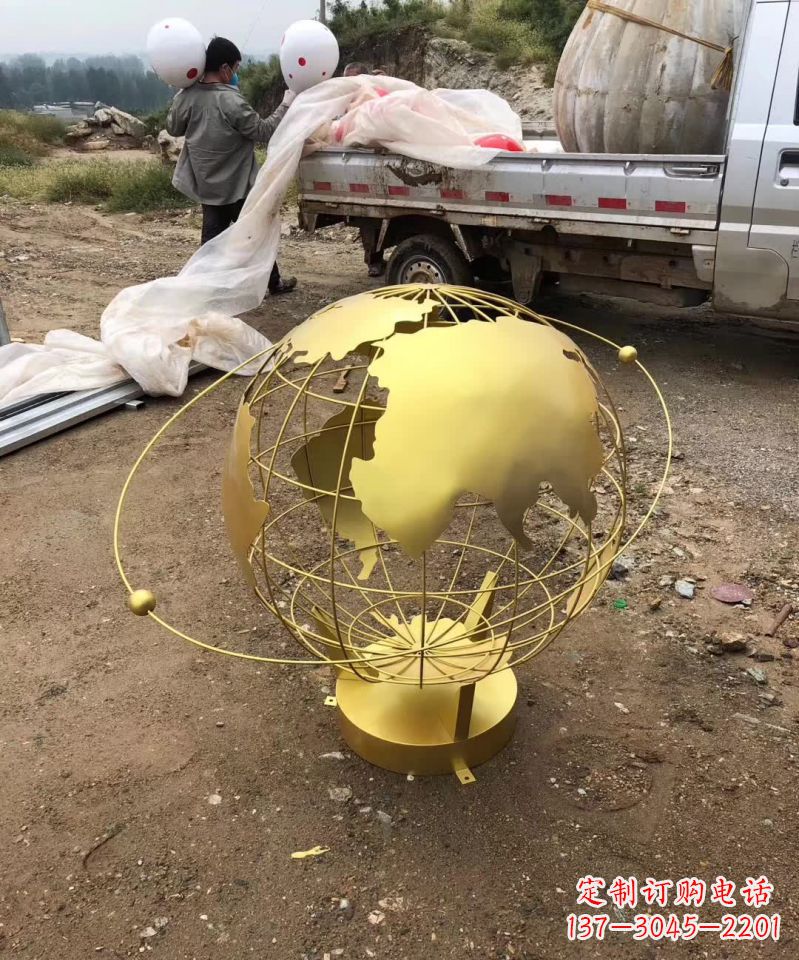 不锈钢金属校园地球仪 雕塑