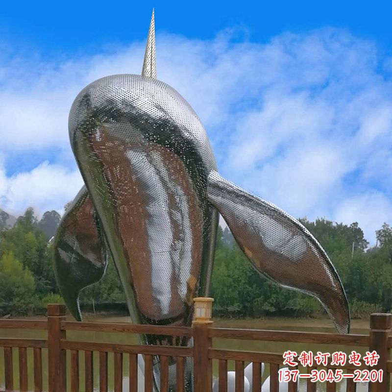 不锈钢鲸鱼雕塑,大型海边公园水景动物景观雕塑