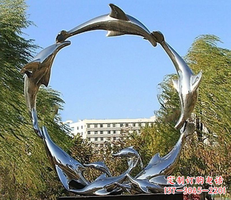 不锈钢景观海豚雕塑 (2)