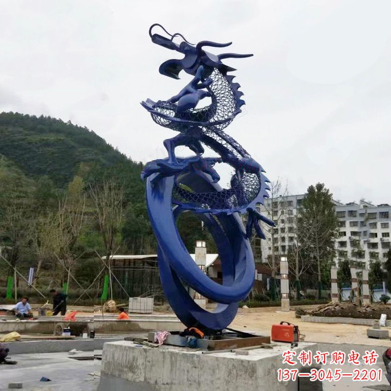 不锈钢景观龙雕塑-公园园林铁艺动物景观标识