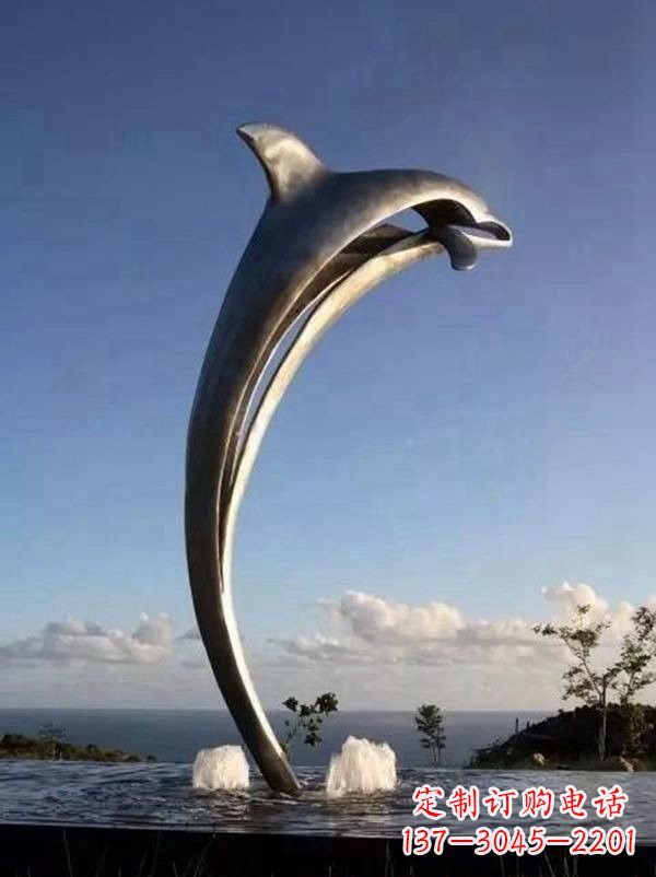 不锈钢景区大型抽象海豚雕塑