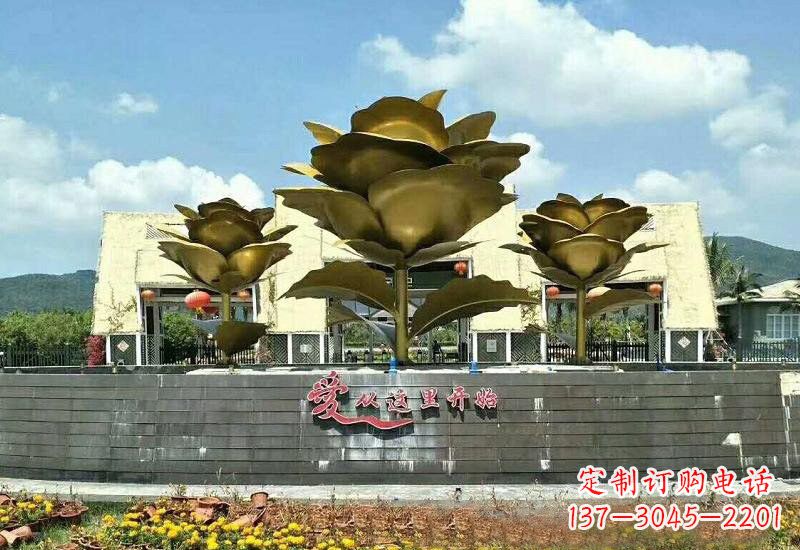 不锈钢景区玫瑰花雕塑