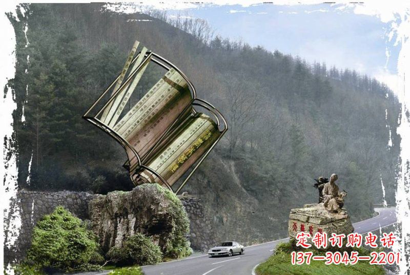 不锈钢景区神农本草经竹简雕塑