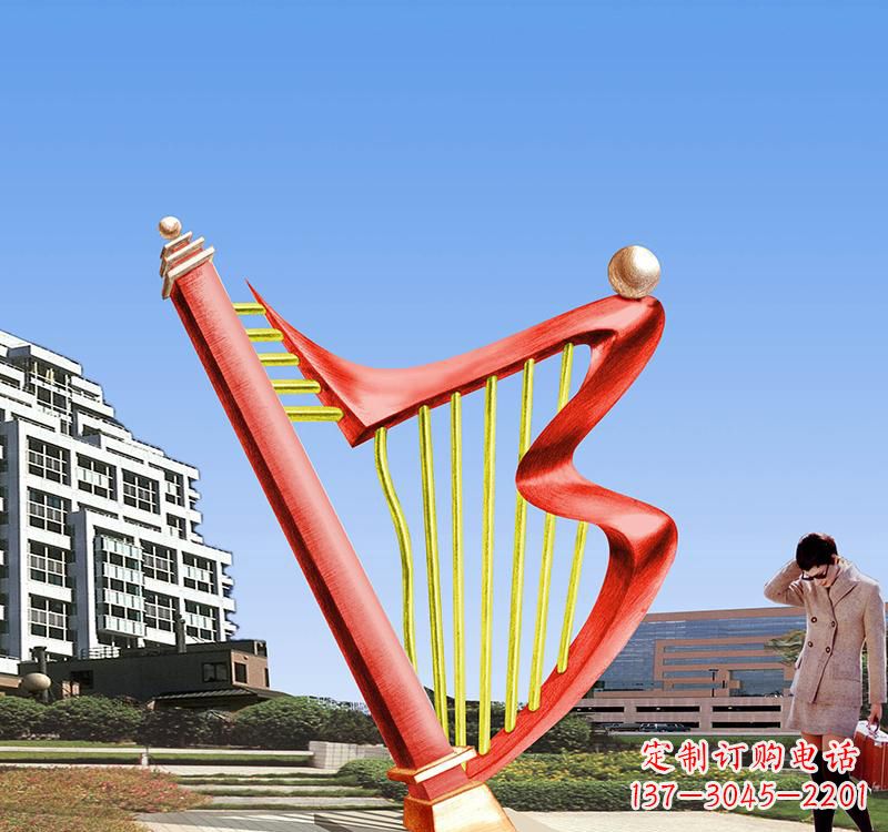 不锈钢景区竖琴雕塑