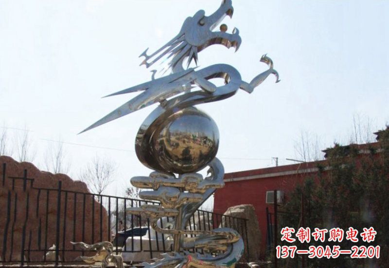 不锈钢镜面抽象龙雕塑