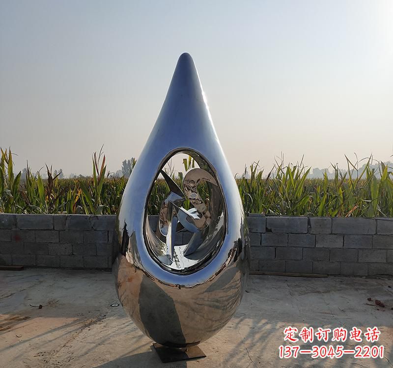 不锈钢镜面广场水滴雕塑