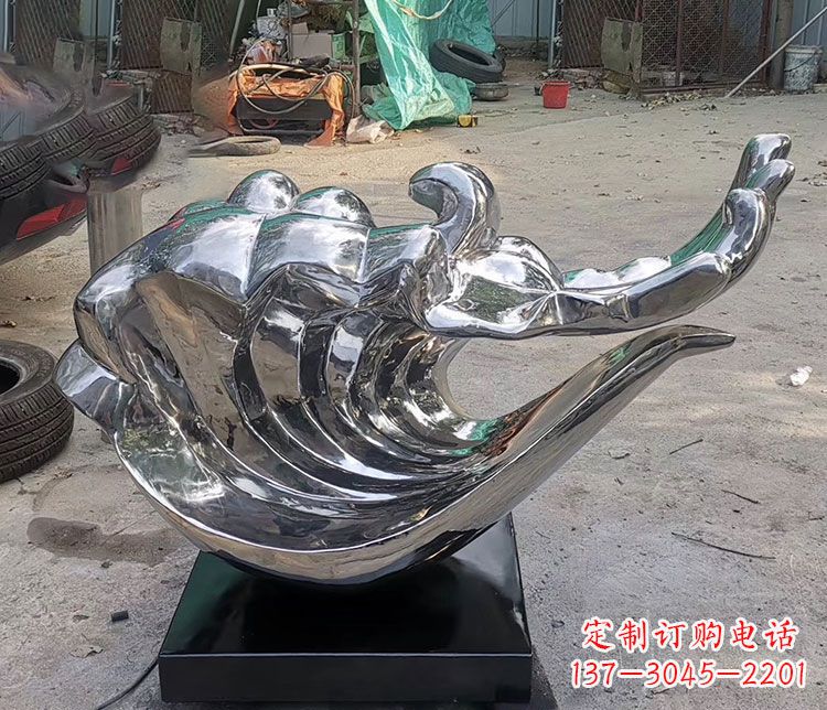 不锈钢镜面海浪雕塑