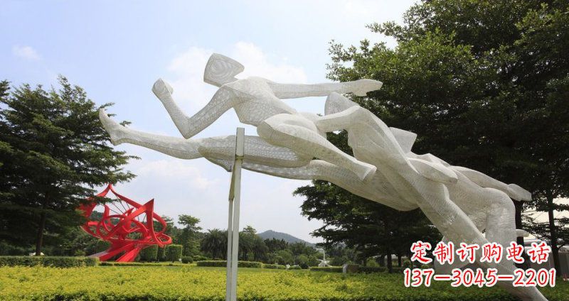 不锈钢跨栏人物公园雕塑