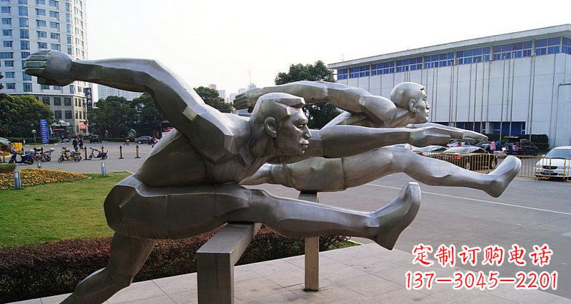 不锈钢跨栏运动人物雕塑 (2)